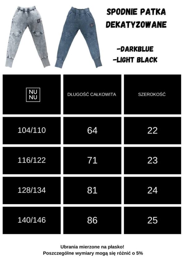 SPODNIE JOGGERY DEKATYZOWANE JEANS BLACK PATKA NUNU